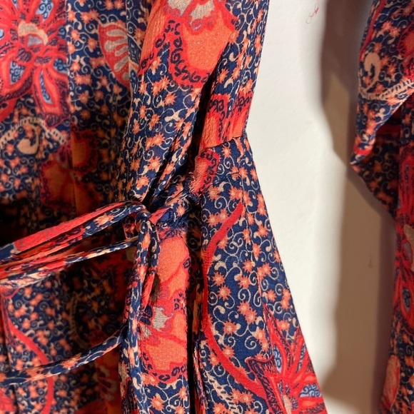 Free People Teegan Red Floral Mini Dress Sz XS Long Sleeve Flowy Cinched Waist - Picture 7 of 15